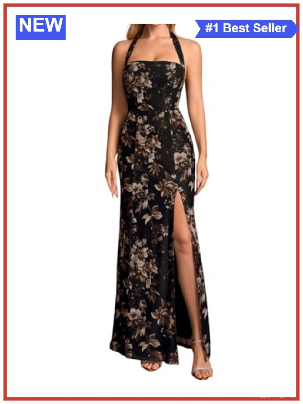 Floral Halter Formal Wedding Guest Maxi Bodycon Dress High Slit